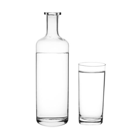 Water and Glass bottle on dark backgroundの写真素材