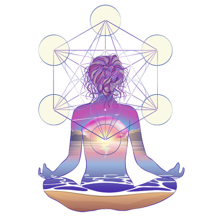 Human silhouette meditating or doing yoga.のイラスト素材