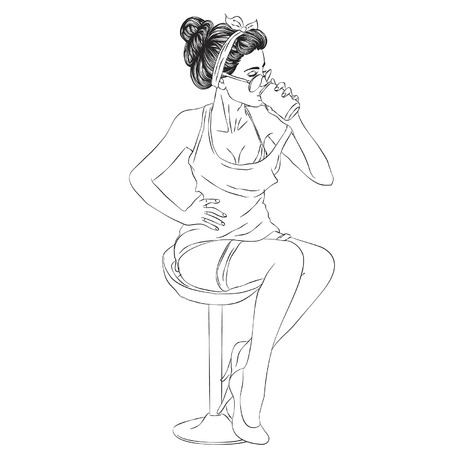 Pin up girl drinking soda pop art retro style.のイラスト素材