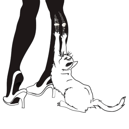 The cat is tearing the stockings vector illustrationのイラスト素材