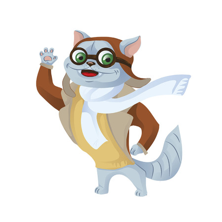 Cute funny animal pilot characters flying on airplane - cat and raccoon.のイラスト素材