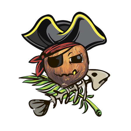 Coconut pirate. coconut in a pirate hat. a cartoon coconut pirate.のイラスト素材