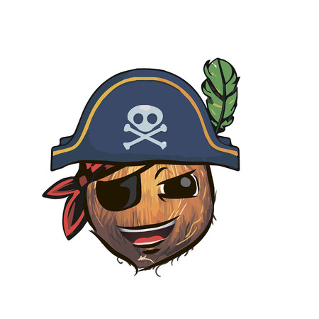 Coconut pirate. coconut in a pirate hat. a cartoon coconut pirate.のイラスト素材