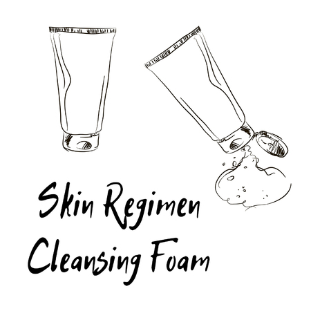 Skin regimen cleansing foam, sketch of cosmetics.のイラスト素材