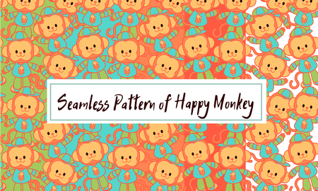 happy monkey in cap, set of monkey little boy in clothes and cap in cartoon style, lucky monkey in a capのイラスト素材