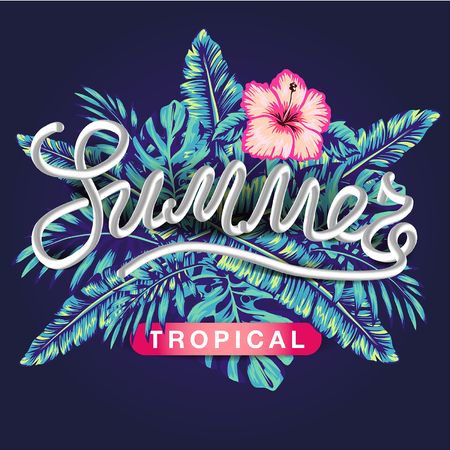 tropical flowers and palms summer banner graphic background exotic floral invitation flyer, Spectacular pastelのイラスト素材