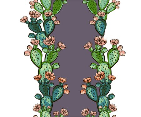 Cactus hand drawn vector seamless pattern. Creative texture Doodle style. Isolated vector object. Exotic Prickly Pear. For wrapping paper, textile, background, fabric.のイラスト素材