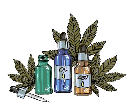 The benefits of CBD oil, medical uses for CBD oil, cannabis indica health benefits infographicsのイラスト素材
