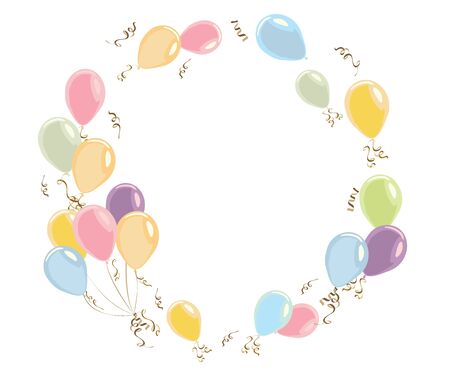 Colorful pastel color balloons isolated on white, celebrate party banner with helium balloons, festive happy birthday and anniversary template or invitation, Decorative elements for poster balloons for the holidayのイラスト素材