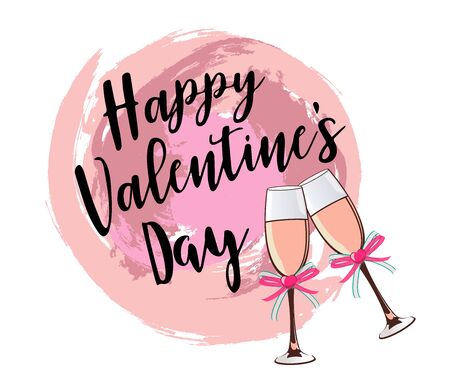 Set of Valentine's day greeting cards with handwritten greeting letters and decorative textured brush strokes on the background. Happy valentines day, love you wordsのイラスト素材