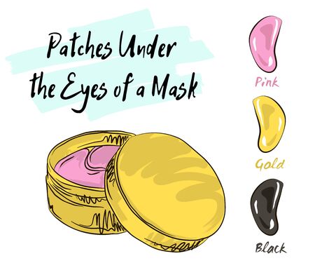 Patches Under eye skin care: eye patches for puffiness, wrinkles, dryness and dark circles, under the eyes. Cosmetic product for skin. Korean cosmetics, Beauty product for eye care in vectorのイラスト素材