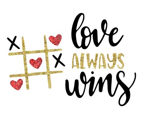 Love is always an inscription on a postcard. Valentine's day greeting card with handwritten greeting letters and decorative textured brush strokes gold.のイラスト素材