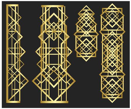 Art Deco vintage invitation template design. patterns and frames. Retro party geometric background set (1920's style).のイラスト素材