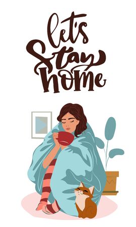 Protect Yourself. keeping Distance for Decrease Infection Risk For Prevent Virus Covid-19.Stay Home on Quarantine During the Coronavirus Epidemic.Vector Illustrationのイラスト素材