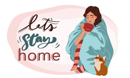 Protect Yourself. keeping Distance for Decrease Infection Risk For Prevent Virus Covid-19.Stay Home on Quarantine During the Coronavirus Epidemic.Vector Illustrationのイラスト素材