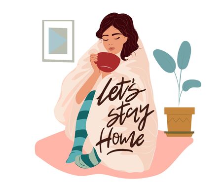 Protect Yourself. keeping Distance for Decrease Infection Risk For Prevent Virus Covid-19.Stay Home on Quarantine During the Coronavirus Epidemic.Vector Illustrationのイラスト素材