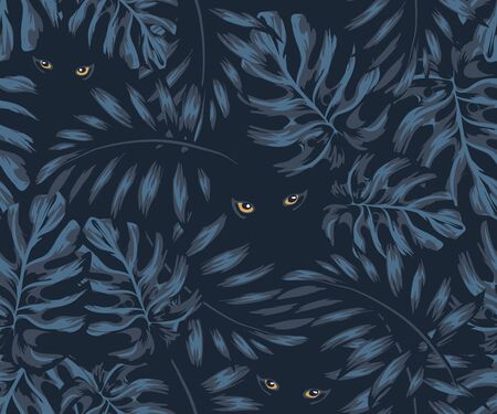 jungle pattern, eyes of a predator, eyes of a predator from the darkness of the jungle, tropical thickets hiding in bestial areasのイラスト素材