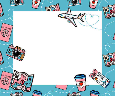 Travel seamless pattern vector of Travel and leisure decorated background - template design for poster, banner, social media post., Photo frame, Story Highlight adventure appのイラスト素材