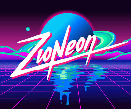 Retro space waves or retro futuristic style, digital landscape in the cyber world. For use as a...