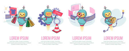 Cute bot character set. Welcome to the chatbot. online consultation. Overview of cartoon illustrationsのイラスト素材