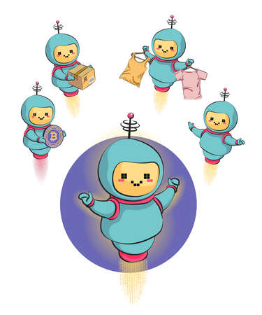 Metaphor chat bot icons set. Information engineering, artificial intelligence, chatbot applications. Customer service and NLP language processing. Vector illustrations of isolated visibility metaphorのイラスト素材