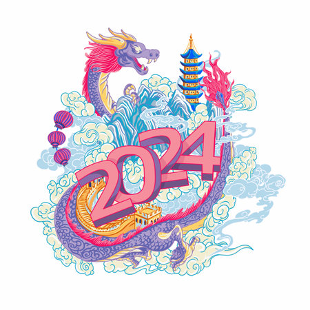 Happy Chinese New Year 2014 year of the dragon. Vector illustration.のイラスト素材