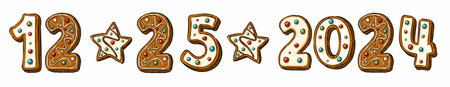 composition of numbers of the Christmas date and gingerbread figures. Christmas sweets. for decorating your designsのイラスト素材