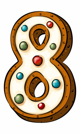 figure in the form of the number 8 in the shape of a Christmas gingerbread. from a collection of isolated gingerbread numbers. for decorating your designsのイラスト素材