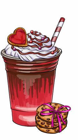 romantic composition of drink and sweets for occasions related to love: Valentine's Day, romantic date, digital printing, t-shirt design, stickersのイラスト素材