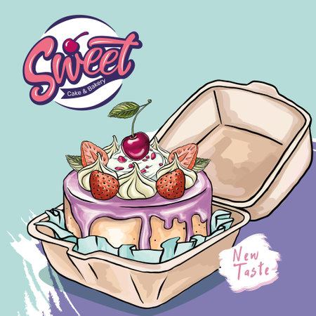 Cute shaped bento cake square banner. Romantic dessert. Valentine day and anniversary pastry food....