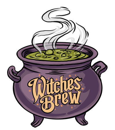 witch brew Halloween t-shirt design, hand drawn lettering with creepy vibes isolated on white background, calligraphy graphic design typography element, handwritten vector signのイラスト素材