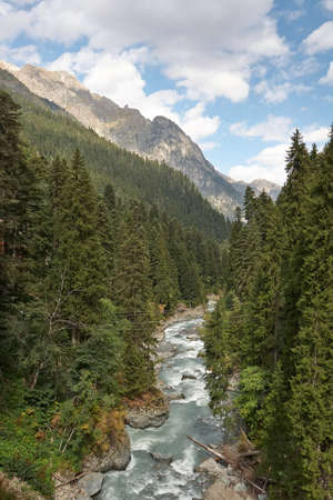 The mountain river, Russia, the Caucasus, Dombaiの写真素材