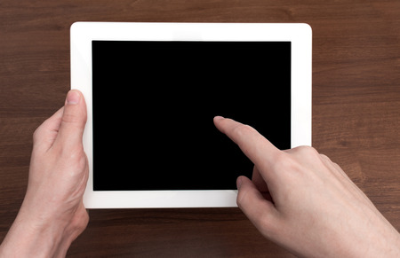 Digital tablet on wooden tablets gesture control