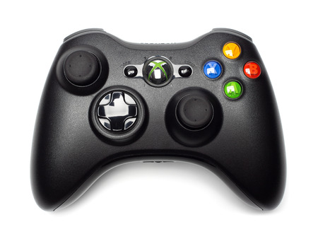 UFA, RUSSIA - NOVEMBER 9, 2014: The Microsoft Xbox 360 Controller, a gamepad for the Xbox, isolated on white background.のeditorial素材
