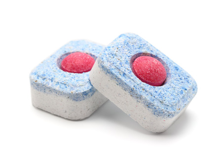 Dishwasher tablets on a white background isolateの写真素材