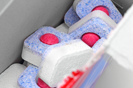 Dishwasher tablets close-up, backgroundの写真素材