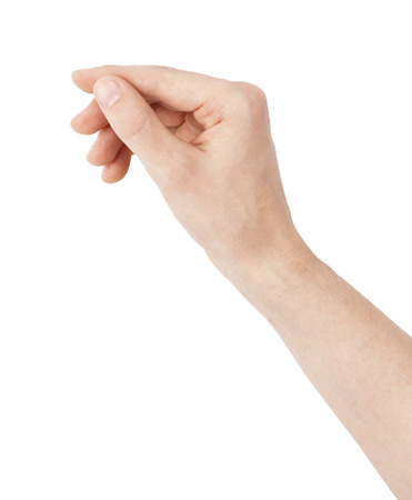 Men hand hold virtual business card, blank paper or credit cardisolated on white backgroundの写真素材