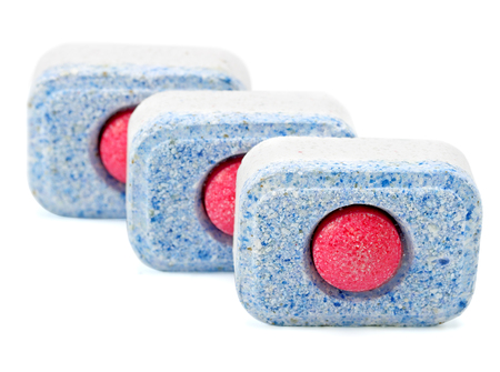 Dishwasher tablets on a white background isolateの写真素材