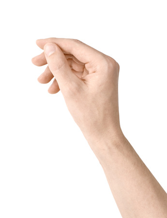 Men hand hold virtual business card, blank paper or credit cardisolated on white backgroundの写真素材