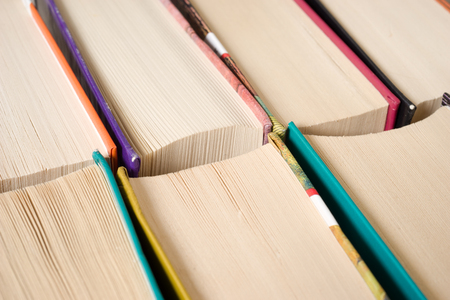 Books close up are on the tableの写真素材