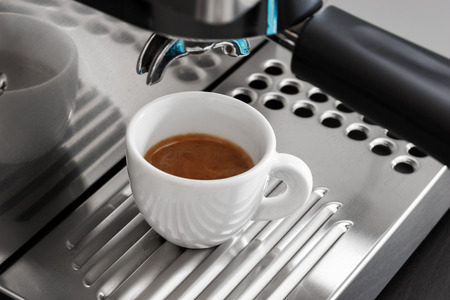 Espresso machine brewing a coffeeの写真素材