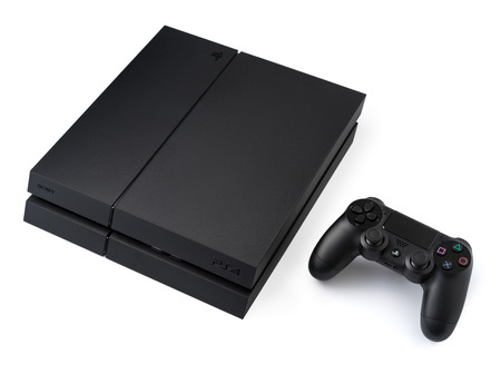 Ufa, Russia - 27 February, 2016: Sony PlayStation 4 game console of the eighth generation. Sony...