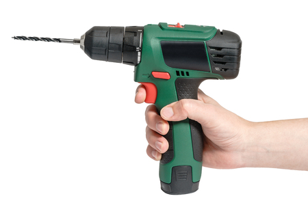 Electric cordless hand drill, isolated on whiteの写真素材