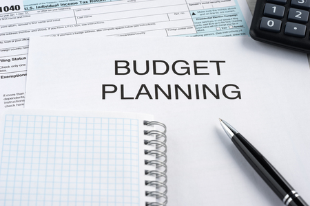 Budget planning and pen, calculatorの写真素材