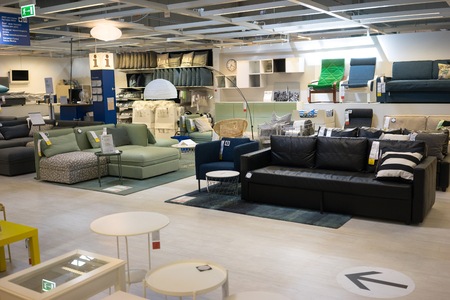 UFA, RUSSIA - AUGUST 18, 2017: Interior of large IKEA store in Ufa, Russia. IKEA was founded in Sweden in 1943, IKEA is the world's largest furniture retailer.のeditorial素材
