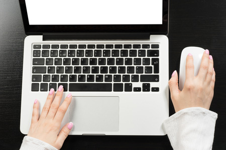 Business woman hand typing on laptopの写真素材