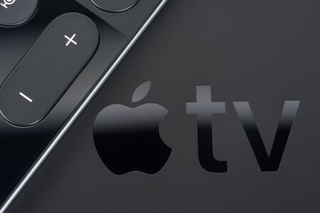UFA, RUSSIA - 16 JUNE, 2018: Apple announced the 5th generation Apple TV, named Apple TV 4K, which supports 2160p output, HDR10, Dolby Vision, and includes a faster Apple A10X Fusion processorのeditorial素材