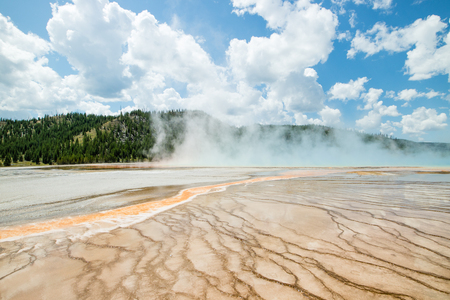 Amazing colourful bacteria and thermophiles at the Grand Prismatic Spring, Yellowstone National Park, Wyoming, USAの写真素材