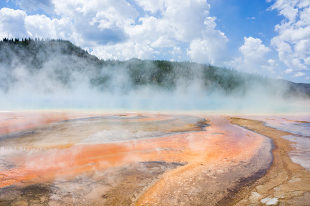 Amazing colourful bacteria and thermophiles at the Grand Prismatic Spring, Yellowstone National Park, Wyoming, USAの写真素材