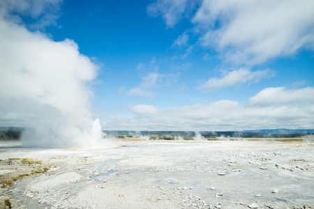 Steaming Geyser at Yellowstone National Park, Wyoming, USAの写真素材